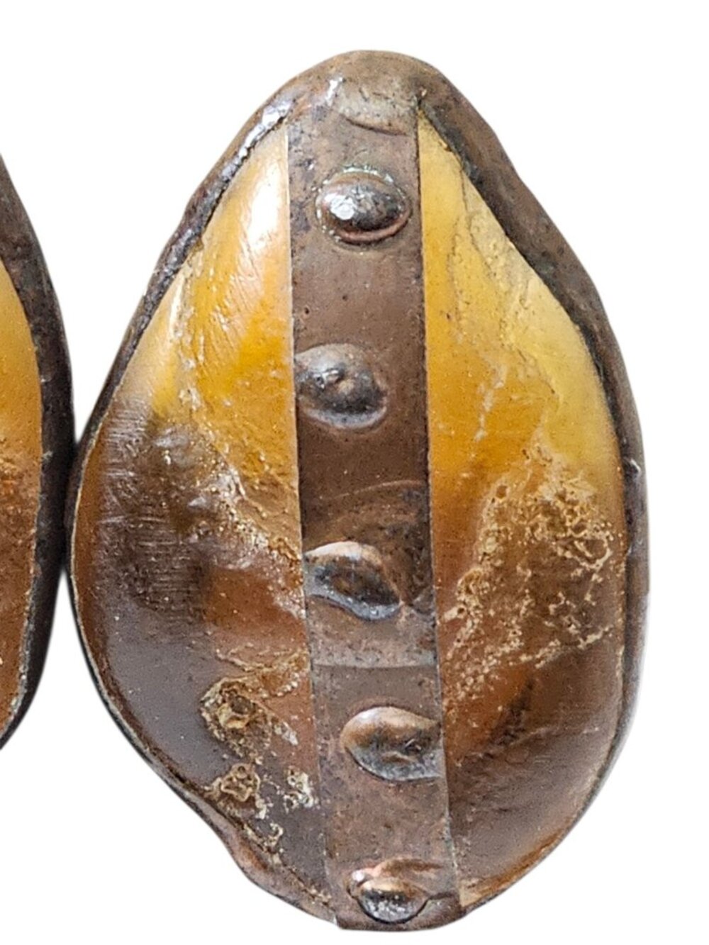 Vintage Amber Lucite Clip-On Earrings Copper Tone Rivet Industrial Style Mid-Cen - Picture 3 of 15